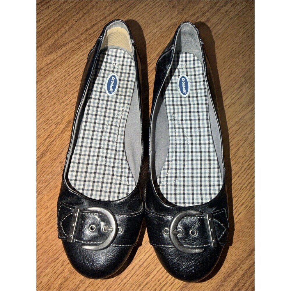 Y2K Black Silver Buckle Ballet Flats Dr Scholls 10M Fielding Style Buffy